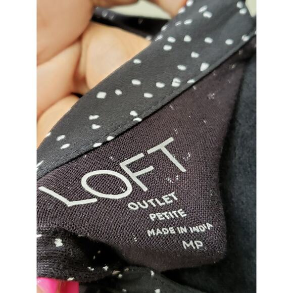 LOFT Blouse Top Womens PM Black Polka Dot Balloon Sleeve Ruffle Hem Pullover - Picture 3 of 10